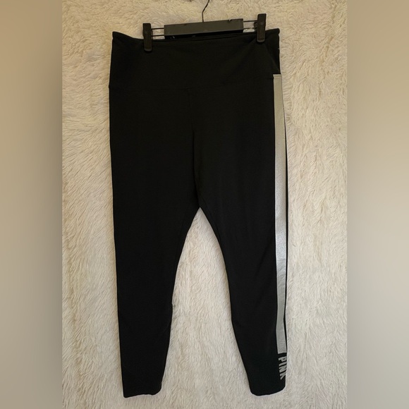 PINK by Victoria’s Secret Black Leggings / Silver  Stripe Athletic– Size XL 🤍🩶🖤 - Picture 5 of 17